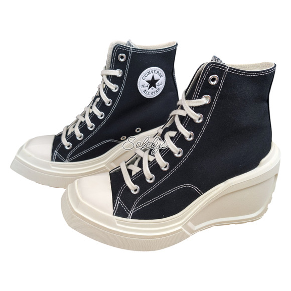 Converse Chuck 70 De Luxe Wedge Platform Black Egret Canvas Sneaker Womens 9.5 - Picture 3 of 11